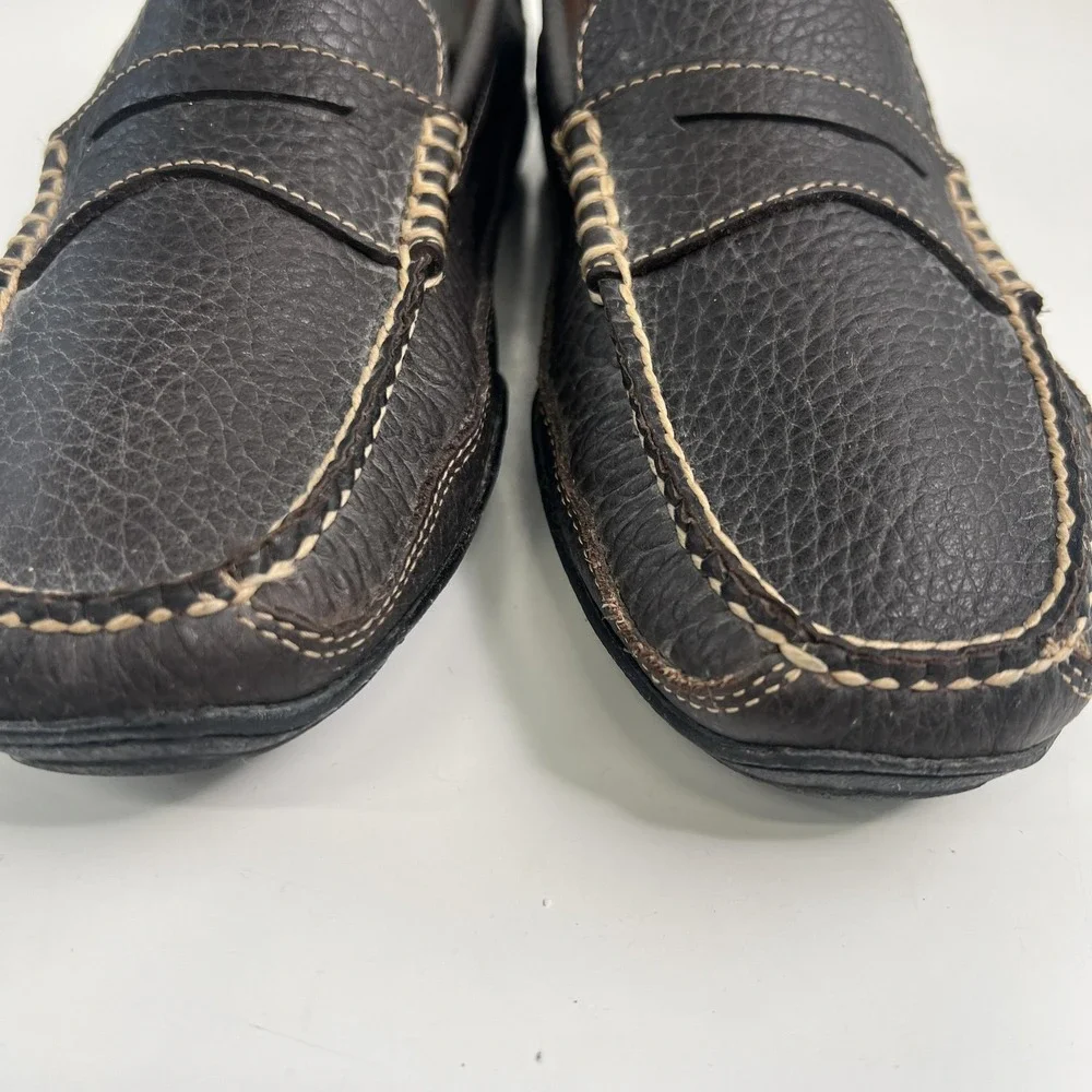 LL Beans Allagash Bison Leather Boat Moc Penny Loafers Mens Size 9.5 D Brown
